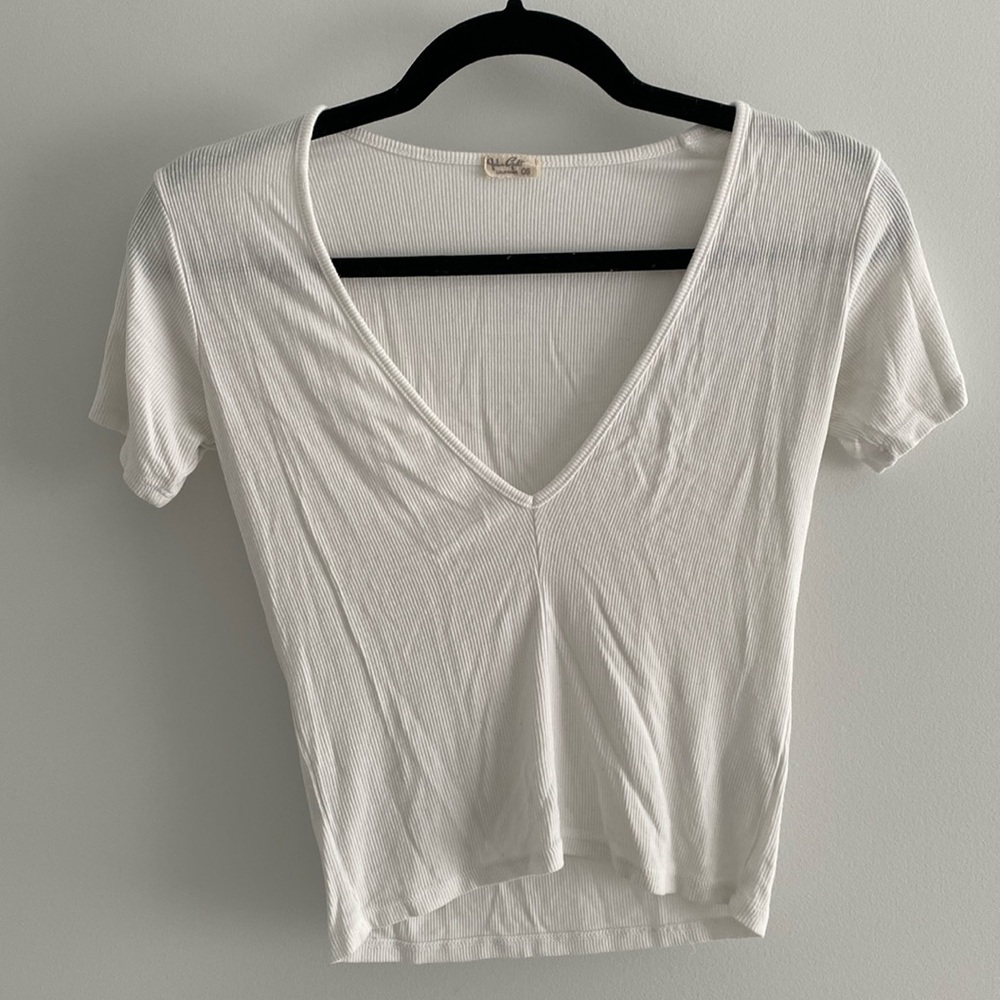 Brandy Melville John galt white ribbed v-neck tshirt